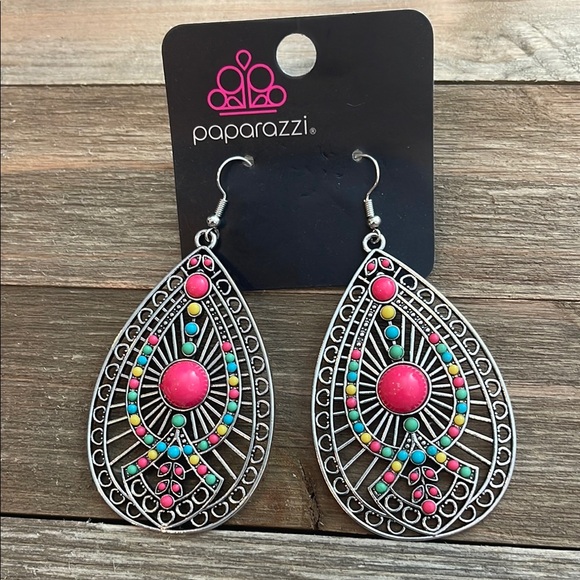 ❄️ Paparazzi | Silver and Pink Teardrop Earrings Boho Shabby Chic - Picture 8 of 10